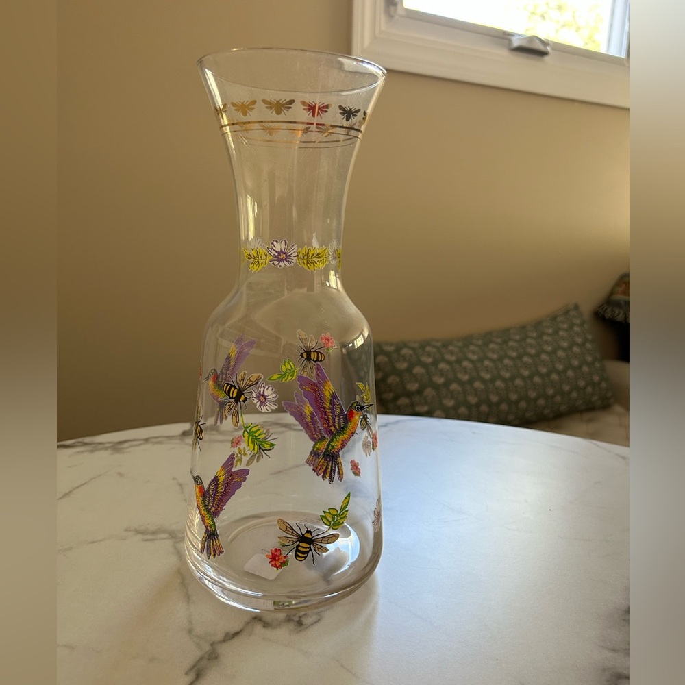 Anthropologie Lou Rota Glass Vase with Floral and Bee Motif